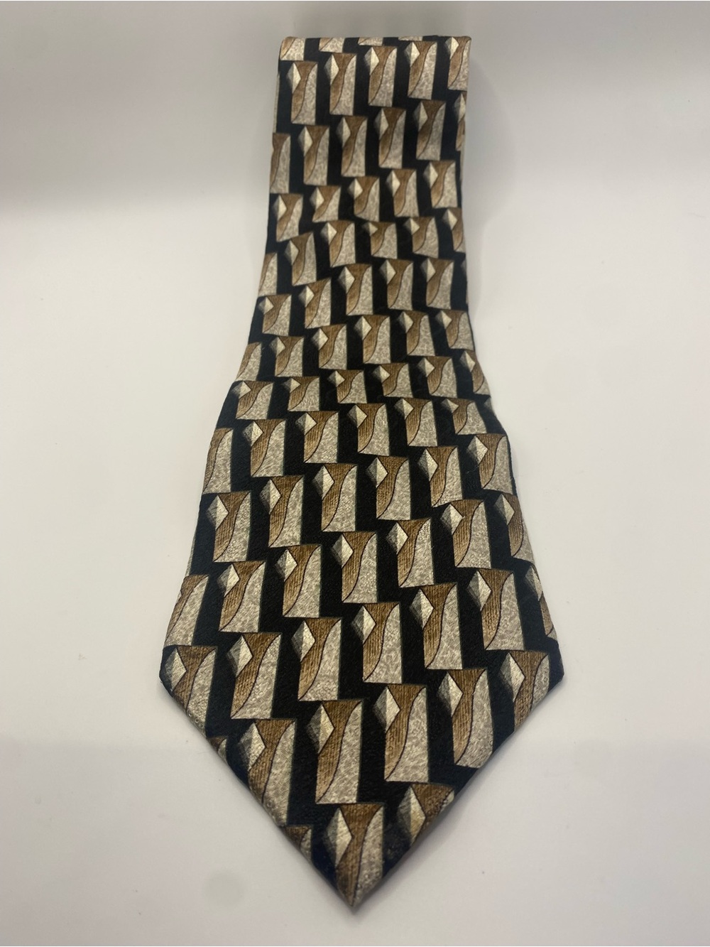 Pierre Cardin Black Tie with Gold and Silver Geometric Motif